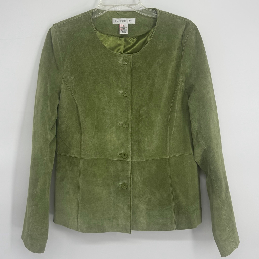 Vintage Pursuits, Ltd. Green Suede Leather Jacket Size 16